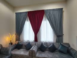 Glass doors and windows with white curtain, custom sofa and curtains making Doha