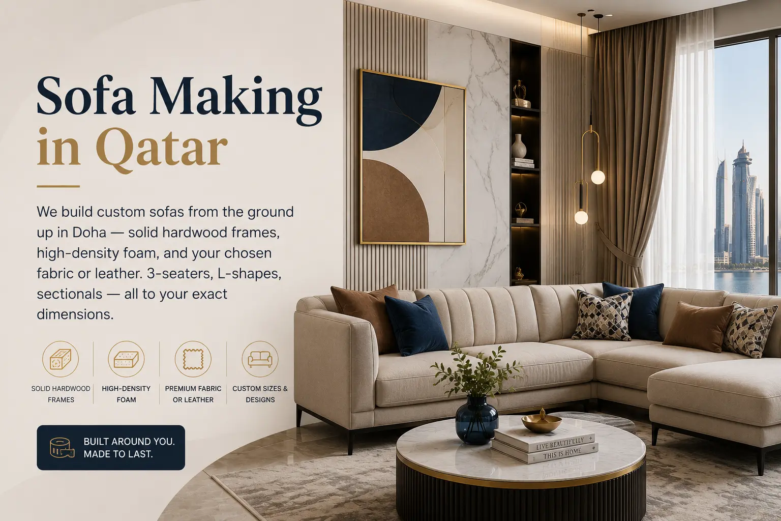 Custom sofa making service Doha Qatar handcrafted furniture design upholstery