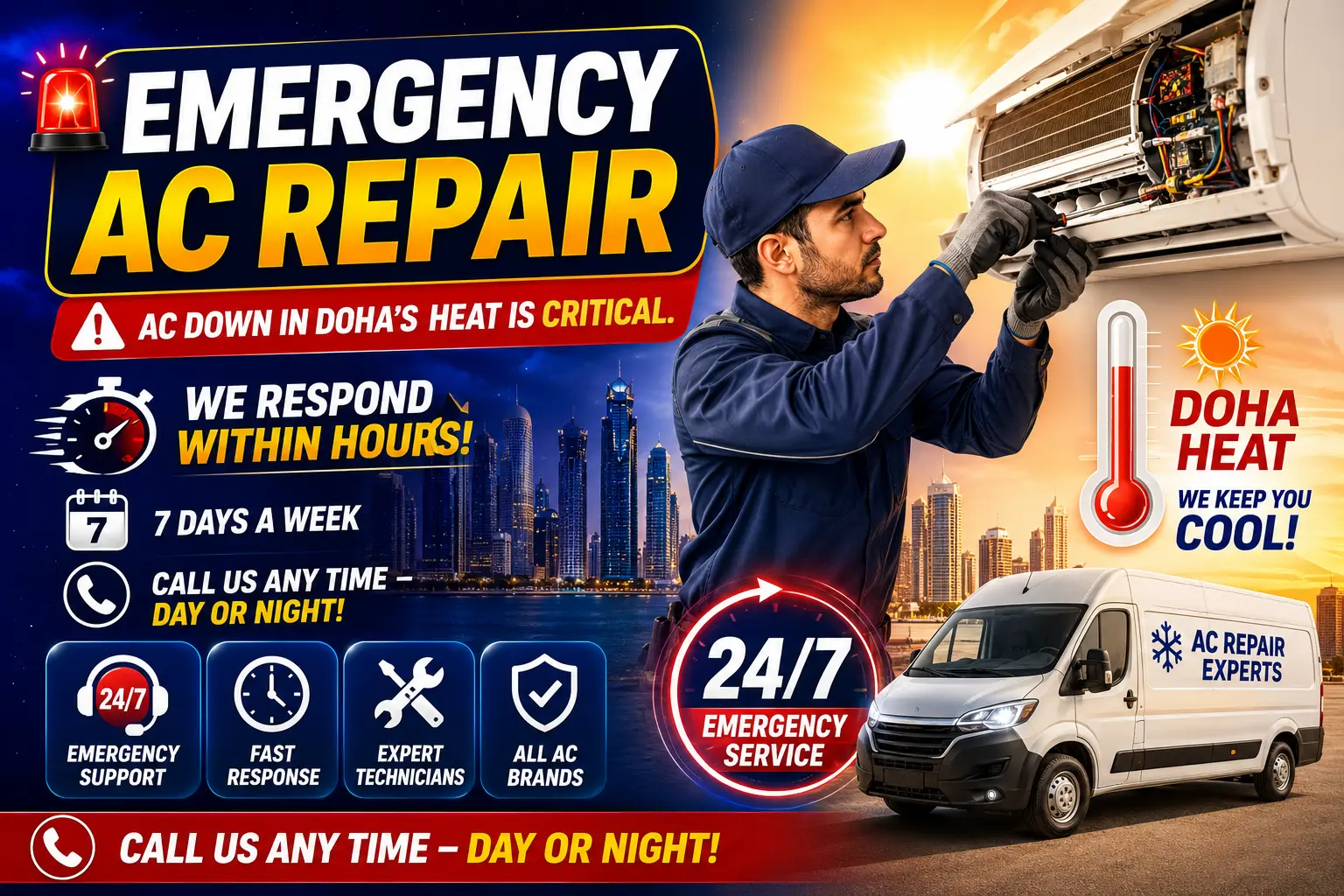 Emergency AC repair same day Doha Qatar