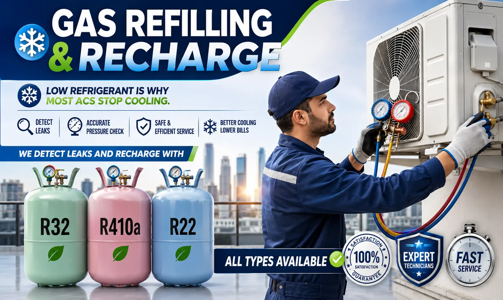 AC gas refilling refrigerant recharge service Doha Qatar