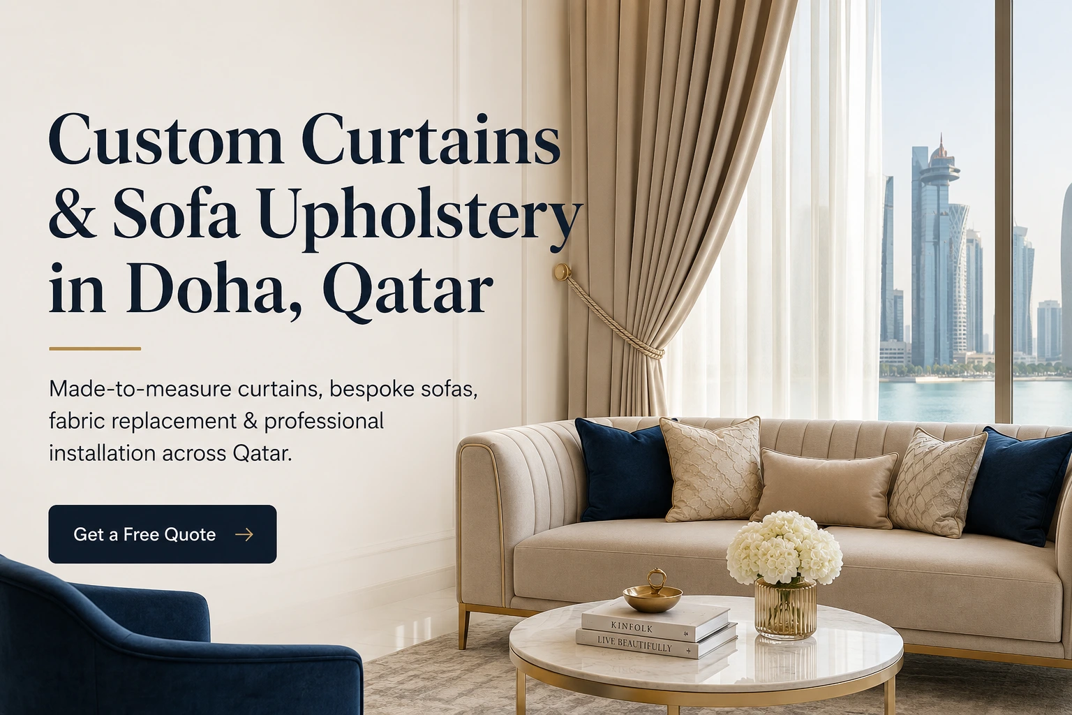 Curtain making service Doha Qatar custom window drapes tailoring blackout sheer