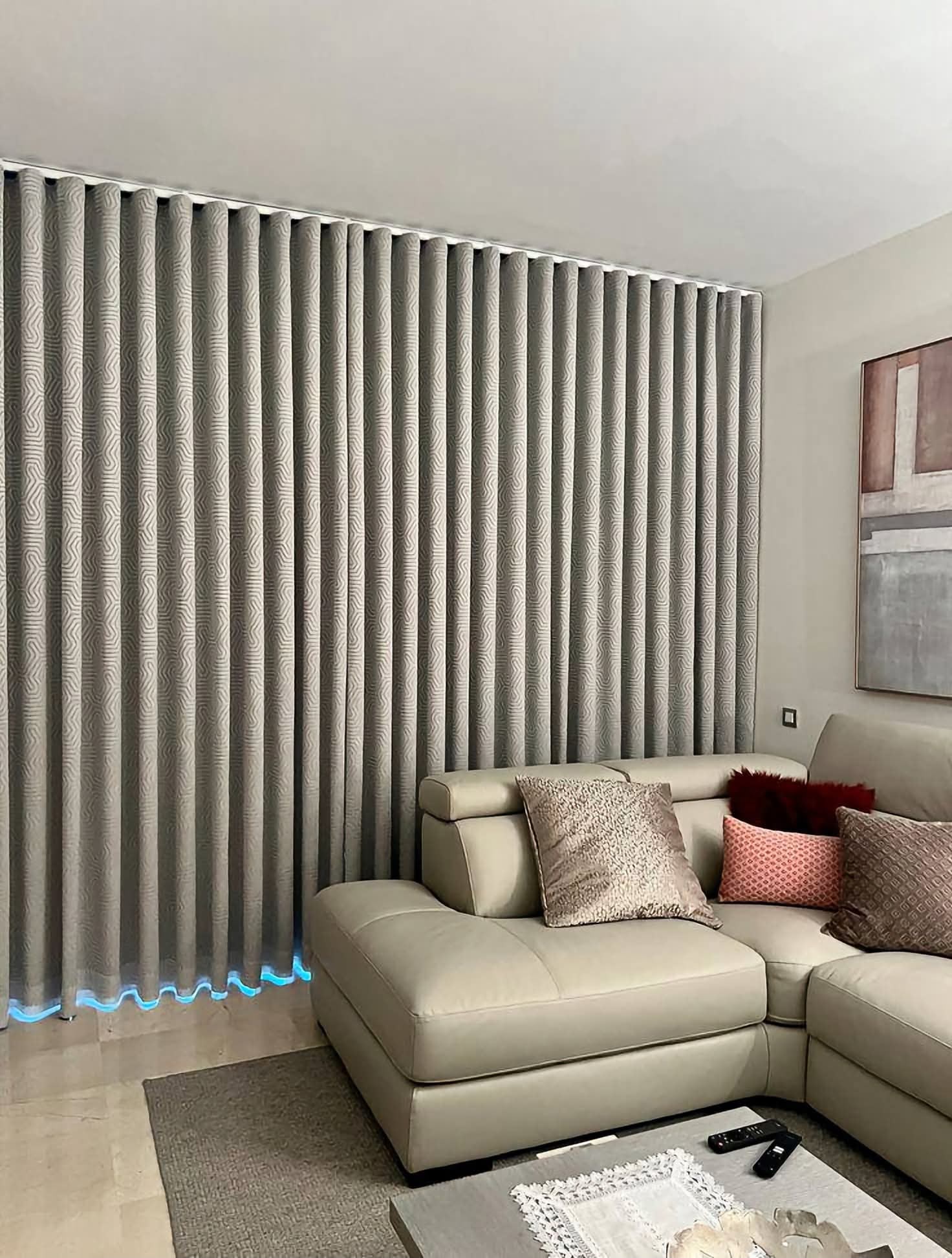 Wave curtain installation detail by Doha Home Fix, Qatar